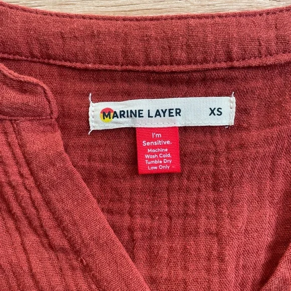 Marine Layer Rust Gauze Puff Sleeve Tiered Midi Dress Women’s XS Soft Cotton - Picture 2 of 5